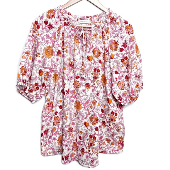 New with Tag Knox Rose Women's Floral Rich Magenta Orange Oversized Boho Blouse - Picture 3 of 16
